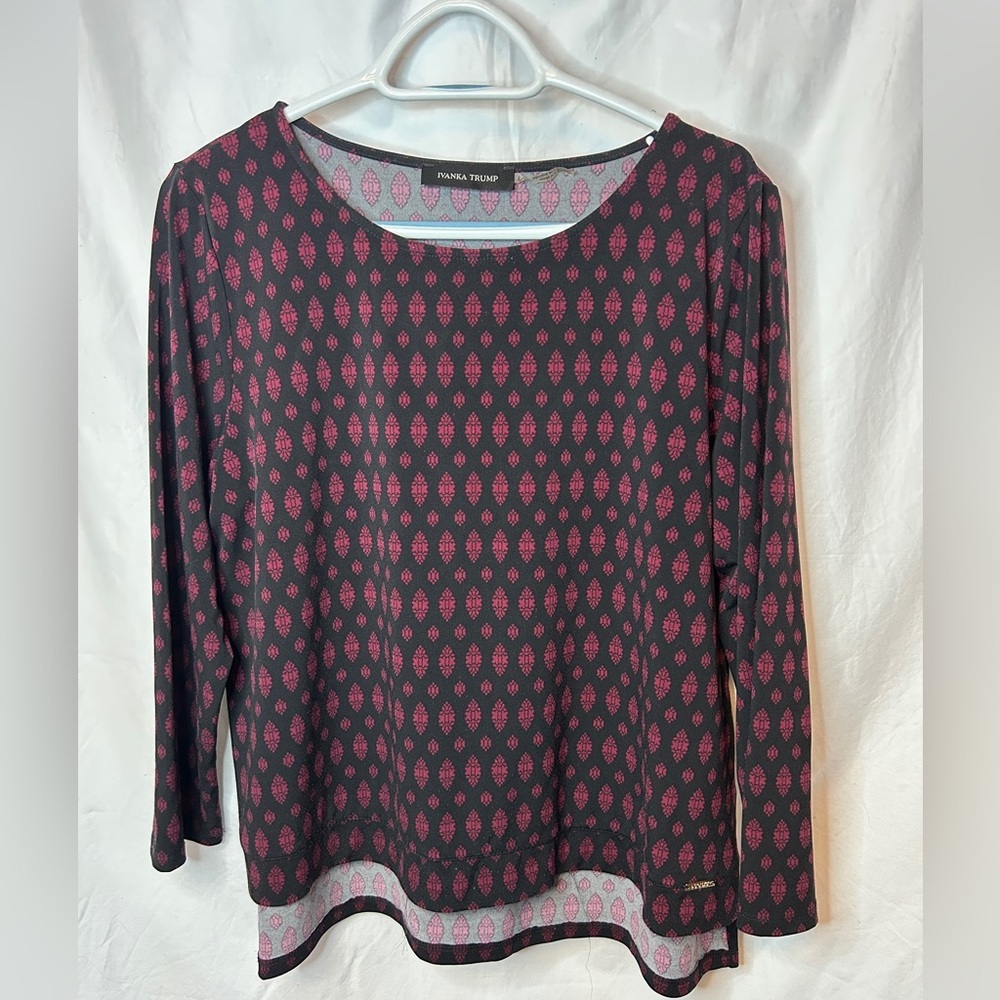 Ivanka Trump Sz L Large Circle Blouse Womens Long Sleeve Pullover Blouse